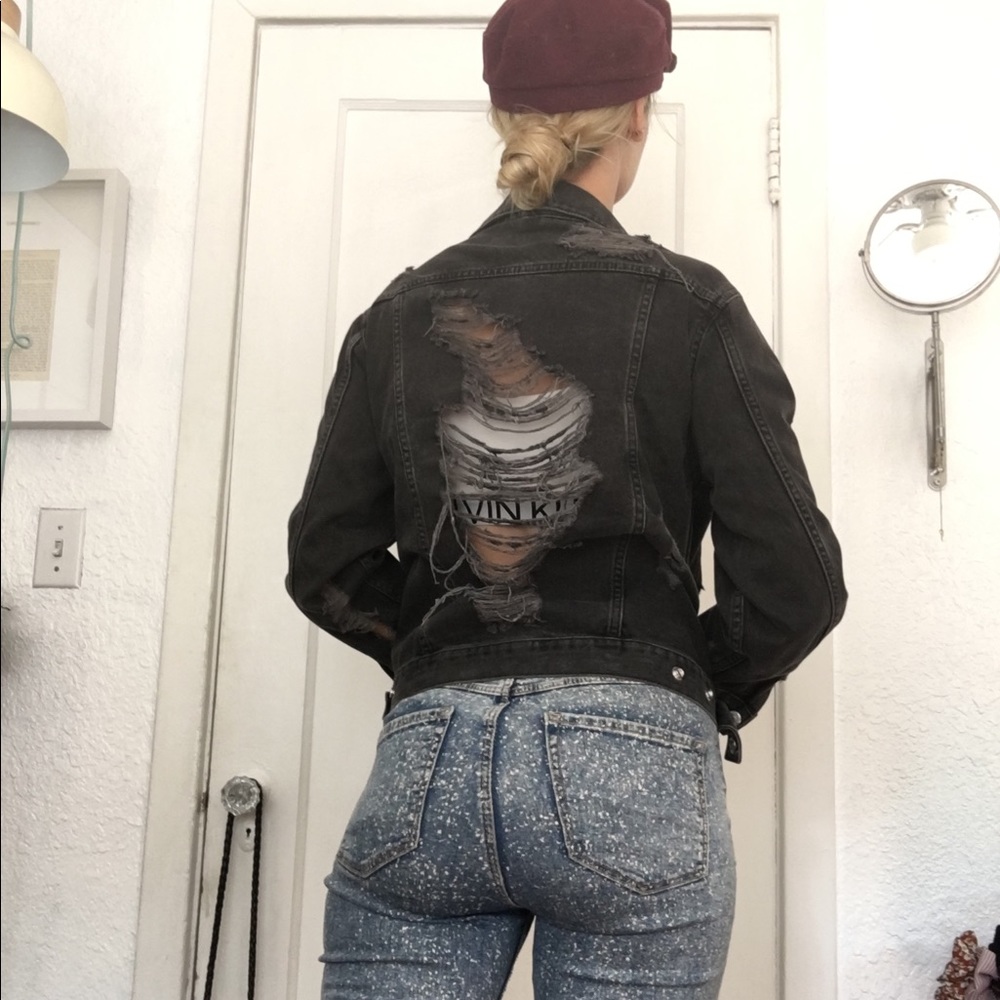 Topshop Moto Black Jean Distressed Jacket